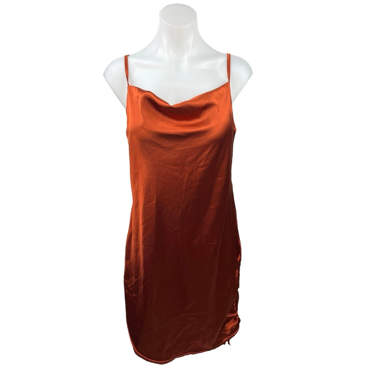 PrettyLittleThing Brown Silky Satin Cowl Neck Short Camisole Tank Dress Size L