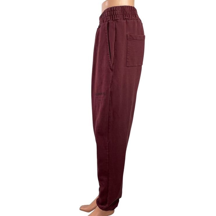 All Saints Women's Maroon High Waisted Tapered Leg Baggy Jogger Sweat Pants Sz S