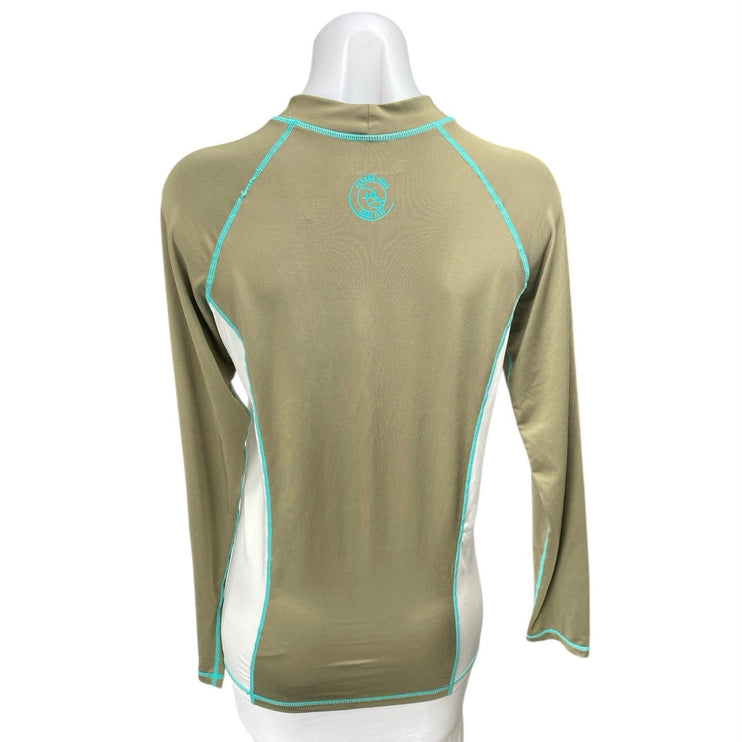 Panama Jack Women's Green Long Sleeve Colorblock Log Swim Rashguard Top Size S