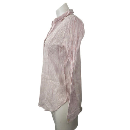 LOFT Womens Pink Striped V-Neck Collar Long Sleeve Sheer Shirt Blouse Top Size M
