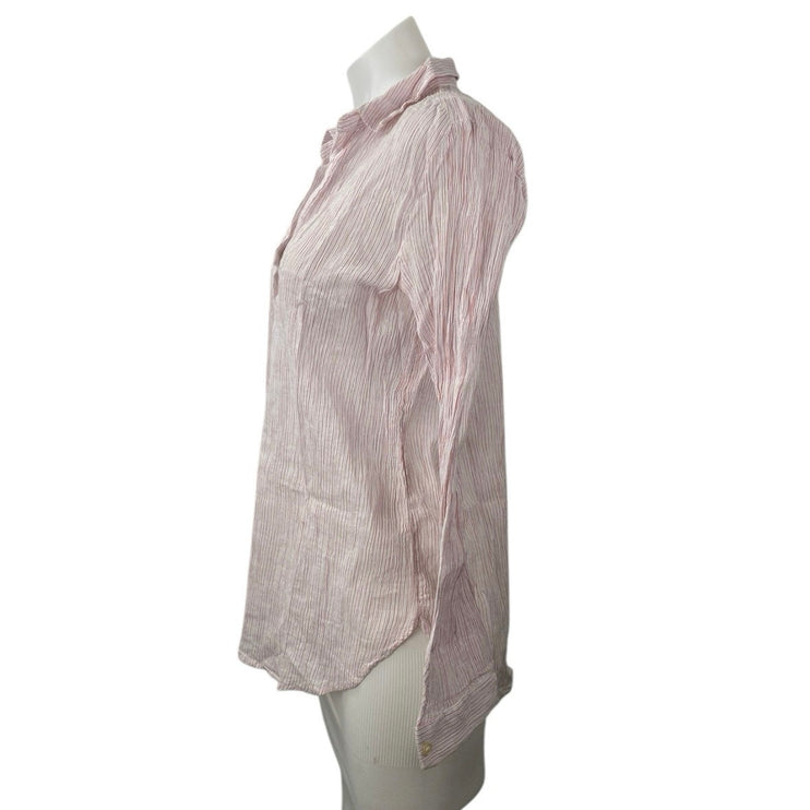 LOFT Womens Pink Striped V-Neck Collar Long Sleeve Sheer Shirt Blouse Top Size M