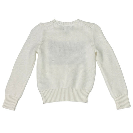POLO Ralph Lauren Kids White Rib Knit Logo Embroidered USA Flag Sweater Top Sz 7