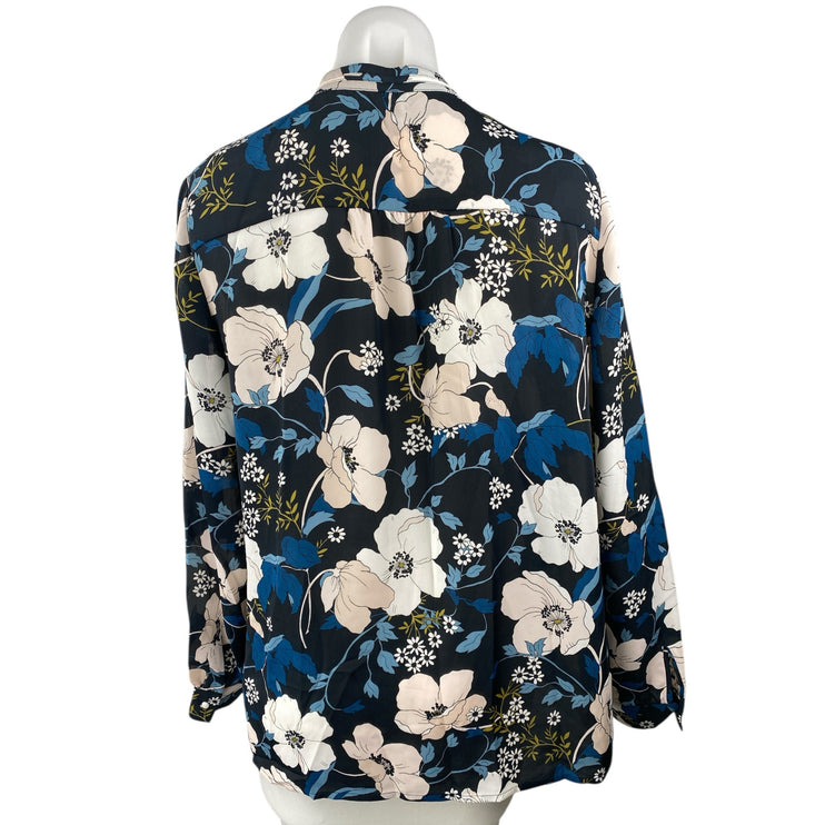 Laundry by Shelli Segal Black Floral Long Sleeve Tie Neck Blouse Top Size 10