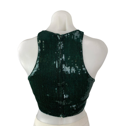 H&M Women's Green Sequin Sleeveless Halter Neck Crop Cami Camisole Tank Top XS