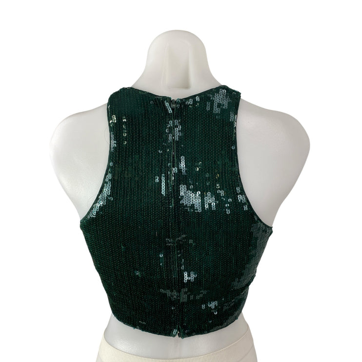 H&M Women's Green Sequin Sleeveless Halter Neck Crop Cami Camisole Tank Top XS