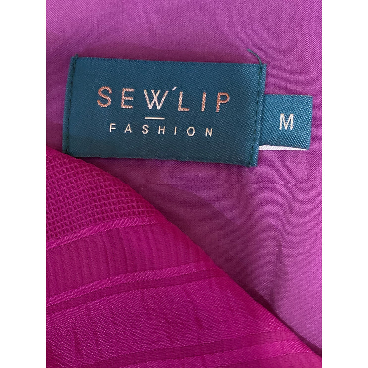 Sewlip Women's Pink Long Sleeve V Neck Pleated Tie Waist Wrap Midi Skirt Size M