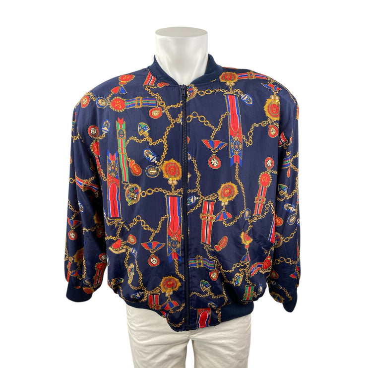 Alfred Dunner Multicolor Chain print Full Zip Long Sleeve Bomber Coat Jacket 18