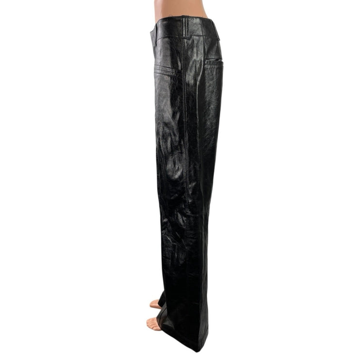 Free People Star Crossed Lovers Black Faux Leather Wide Leg Trousers Pants Sz 4