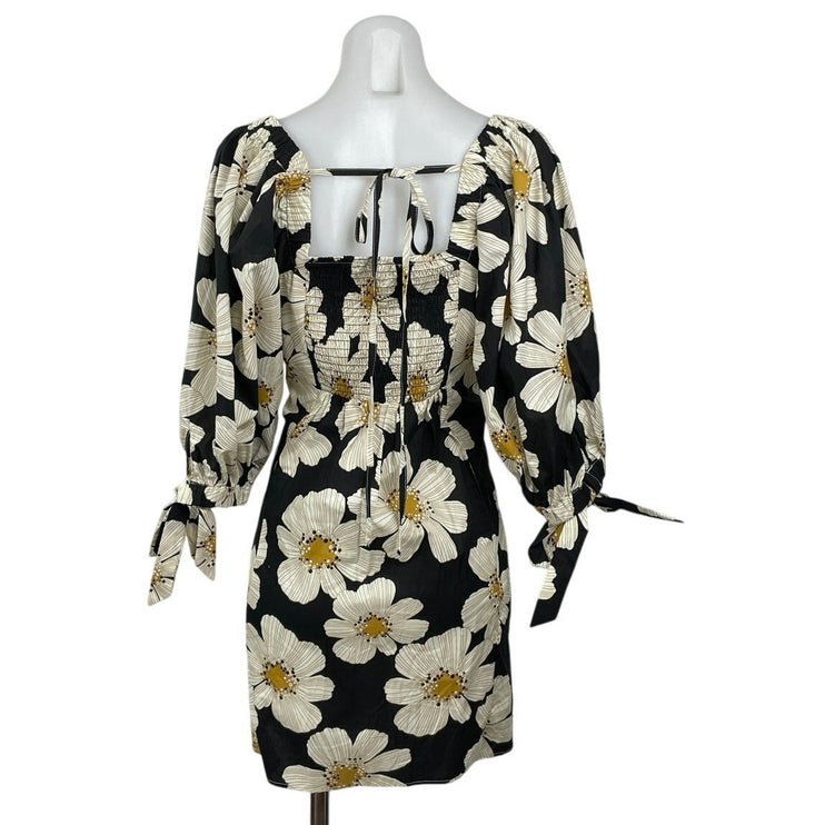 NEW Umgee Floral Smocked Square Neck Balloon Sleeve Mini Flare A-Line Dress Sz L