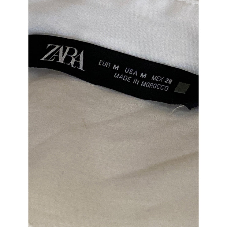 Zara Women's White Long Sleeve Collar Button Down Mini Tunic Shirt Dress Size M