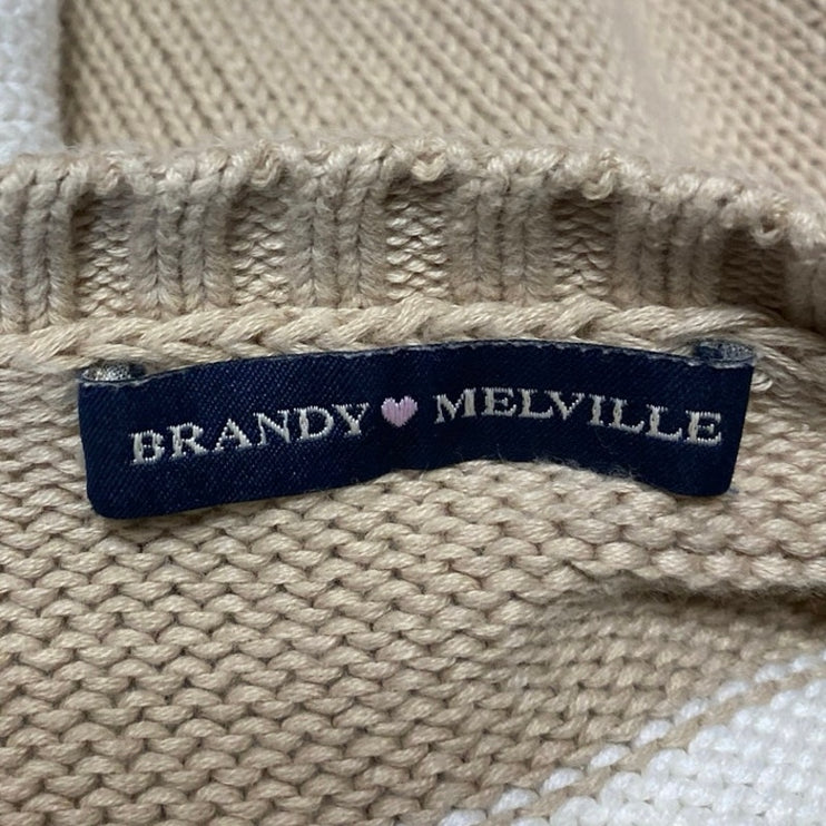 Brandy Melville Beige White Striped Colorblock Long Sleeve Sweater Top Size S