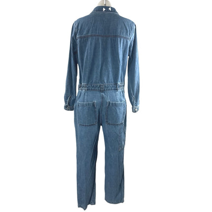 Old Navy Blue Collared Long Sleeve Button Down Denim Coverall Romper Jumpsuit M