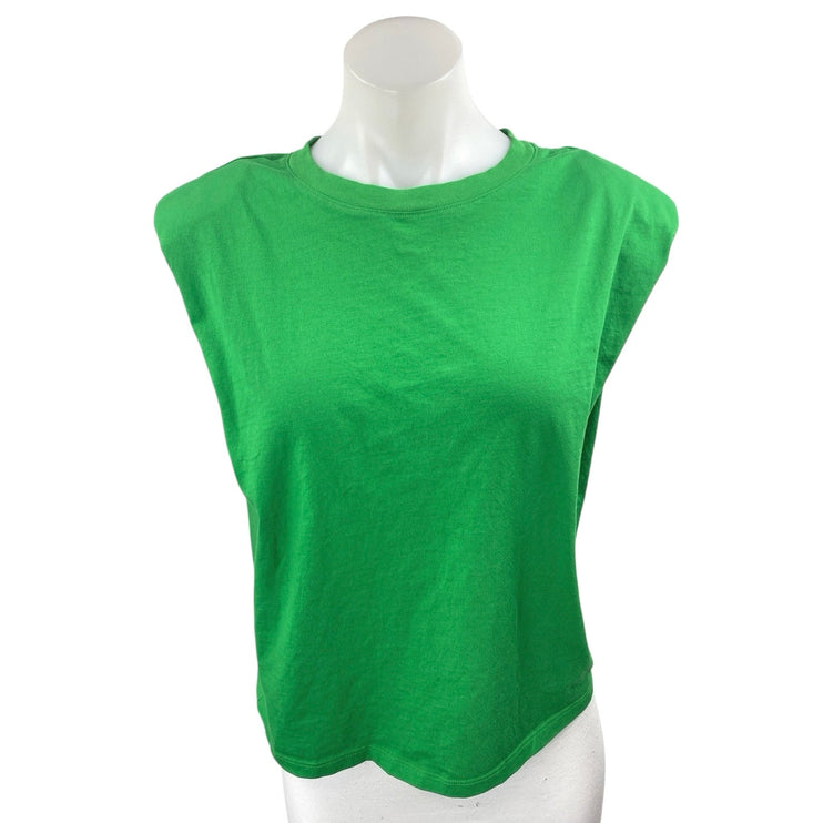 Aritzia Babaton Women's Green Sleeveless Crewneck Muscle Tee Crop Tank Top Sz S