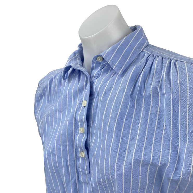 Ann Taylor Weekend Blue Striped Short Sleeve Half Button Front Shirt Top Size XS