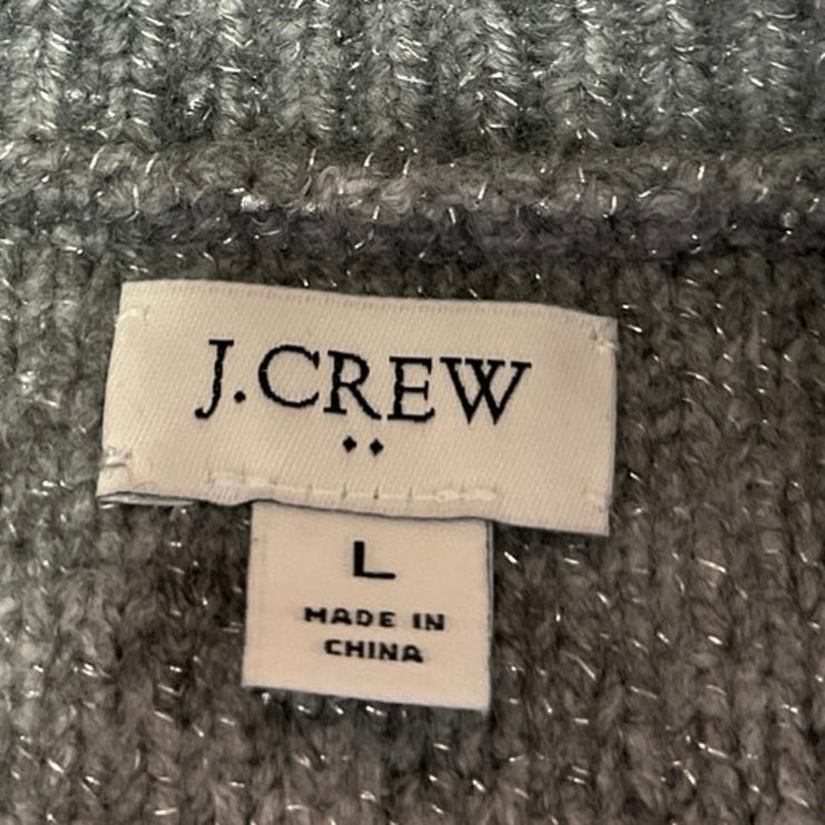 J.Crew Women's Gray Rhinestone Pocket Button Up Cardigan Sweater Top Size L