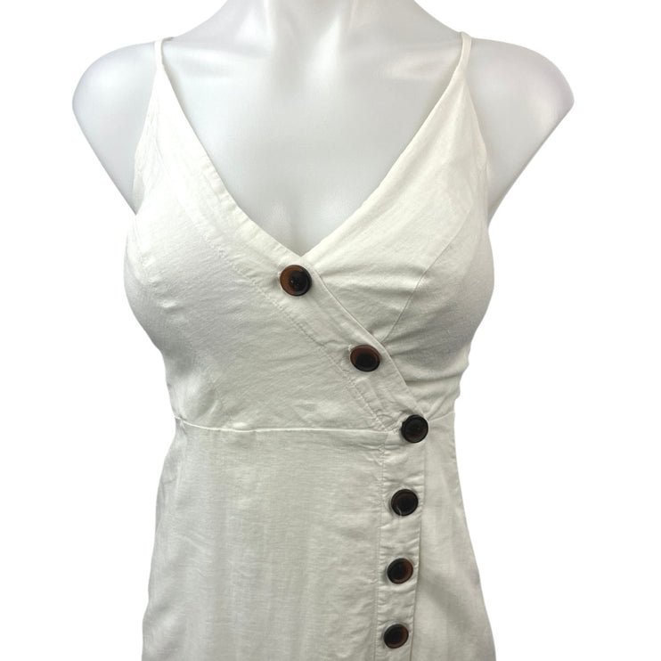 Urban Outfitters White Linen Button Down Spaghetti Strap Midi Bodycon Dress XS