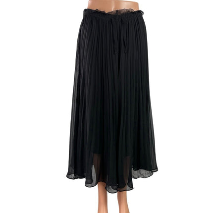 Zara Women's Black Sheer Pleated Ruffles High Waisted Maxi Flared A-Line Skirt S