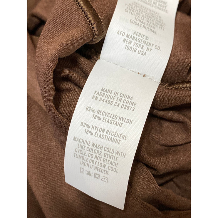 Aerie Smoothez Brown Scoop Neck Long Sleeve Sculpt Thong Bodysuit Top Size L