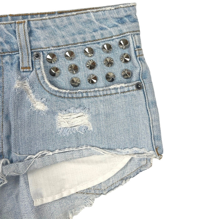 Carmar Blue Light Wash Studded Mid Rise Distressed Hot Pants Jean Shorts Size 27