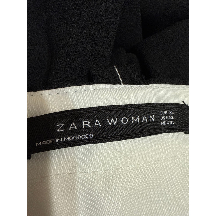 NEW Zara Women's Black Wide Leg High Waist Tie Belted Trousers Dress Pants Sz XL