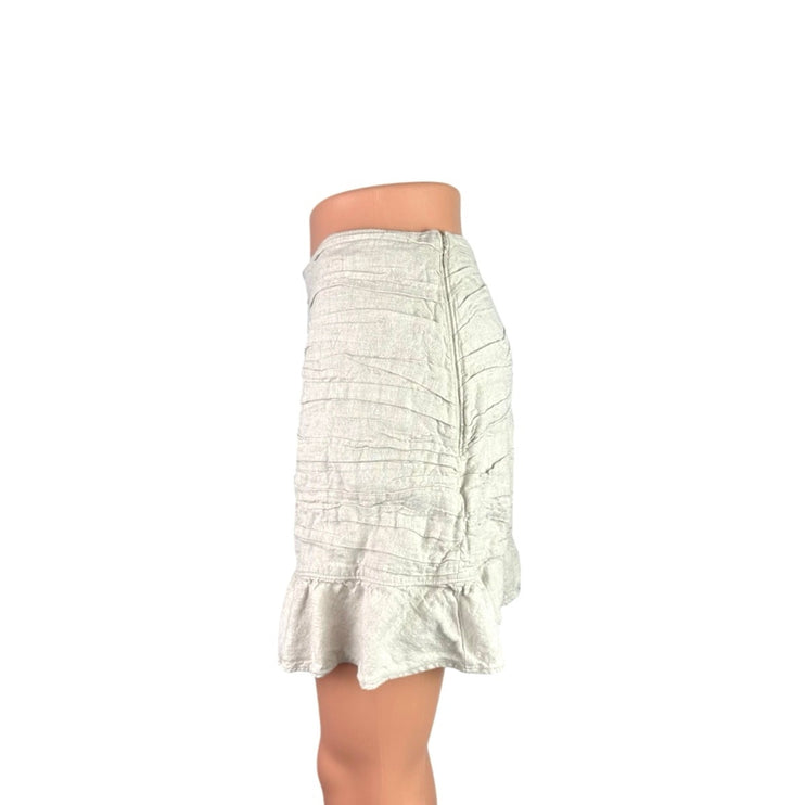 Abercrombie & Fitch Beige Linen Crinkle Ruched Ruffle Pencil Mini Skirt Size M