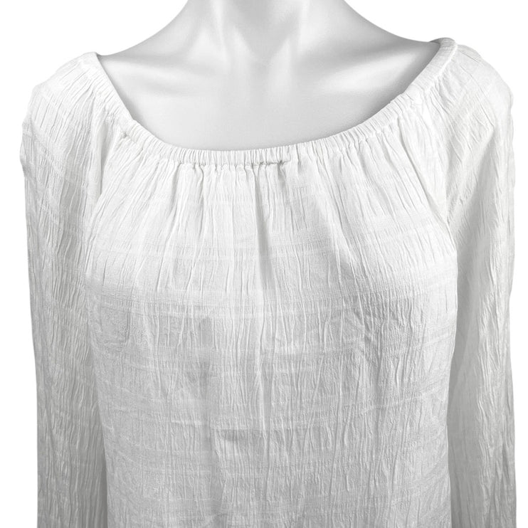 Ann Taylor LOFT White Peasant Boho Gypsy Stretch Long Sleeve Blouse Top Size M