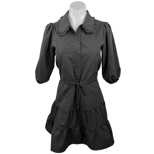 ZARA Black Balloon Sleeve Ruffle Collar Button Mini Fit & Flare A-Line Dress XS ZARA Black Balloon Sleeve Ruffle Collar Button Mini Fit & Flare A-Line Dress XS