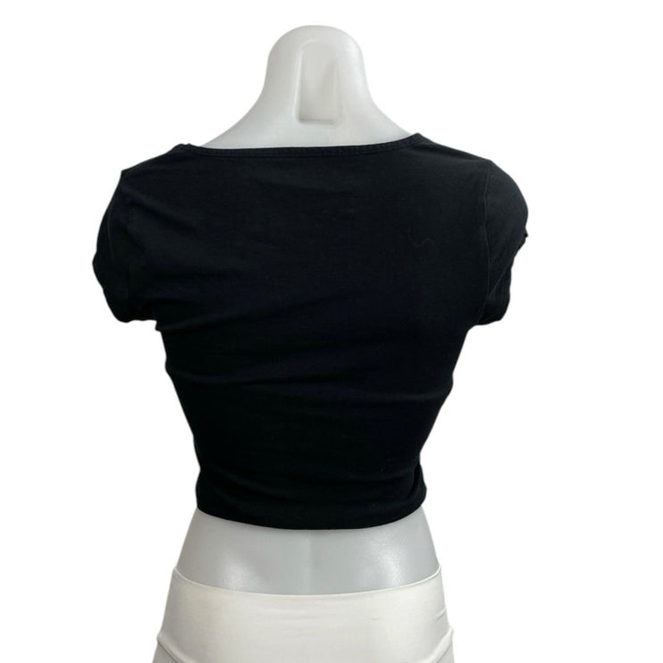 Abercrombie & Fitch Black Square Neck Short Sleeve Crop Tee T-Shirt Blouse Top M