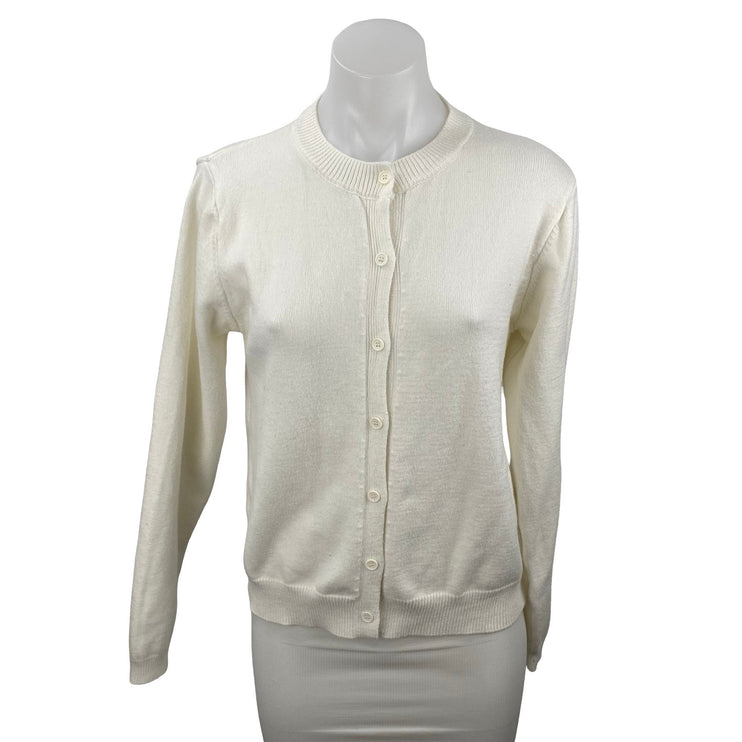 Jon & Ana Women's Cream Long Sleeve Crew Neck Button Up Cardigan Sweater Top L