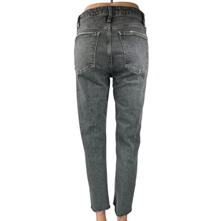 Zara Women's Black High Waist Frayed Raw Hem Straight Skinny Denim Jeans Pants 6