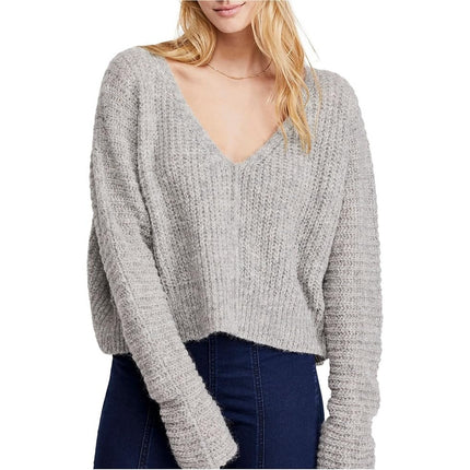 Free People Moonbeam Gray Alpaca Long Sleeve V Neck Cropped Sweater Top Size XS