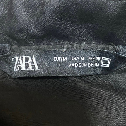Zara Women's Black Faux Leather Vegan Snap Long Sleeve Moto Jacket Size M