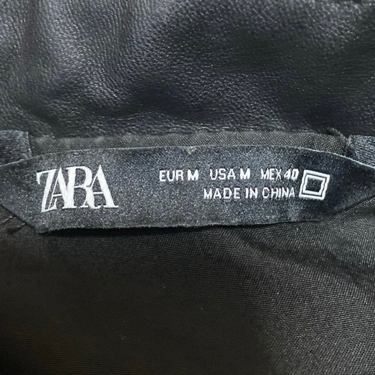 Zara Women's Black Faux Leather Vegan Snap Long Sleeve Moto Jacket Size M