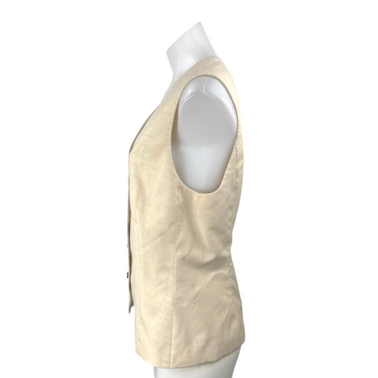 H&M Women's Cream Beige V Neck Sleeveless Button Down Vest Shirt Top Size M