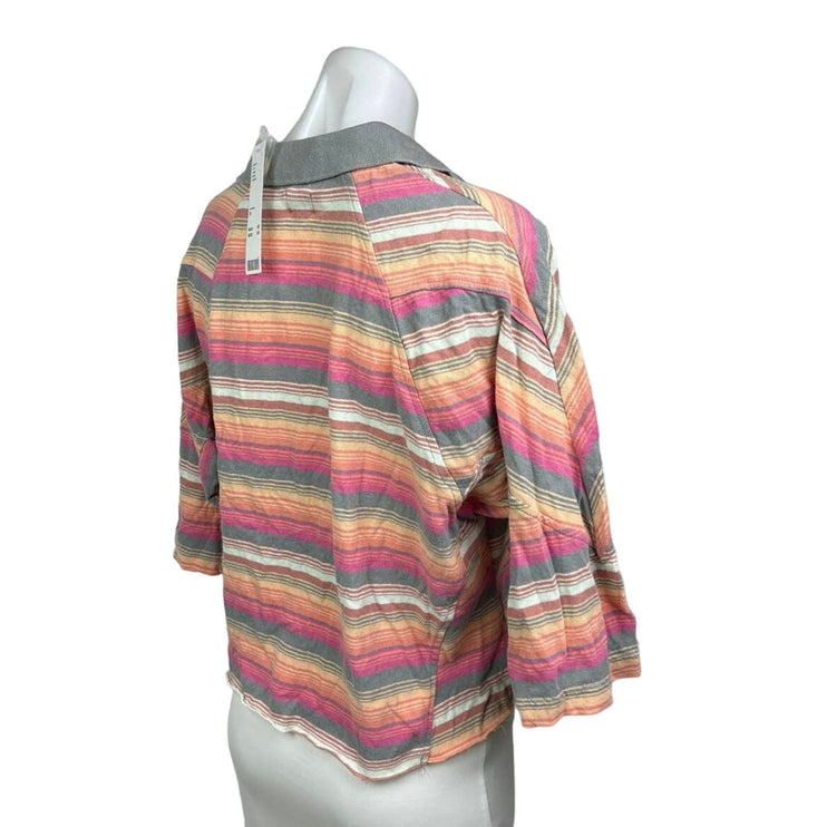 Urban Outfitters BDG NWT Pink Orange 3/4 Sleeve Striped Polo Cropped Top Size XS