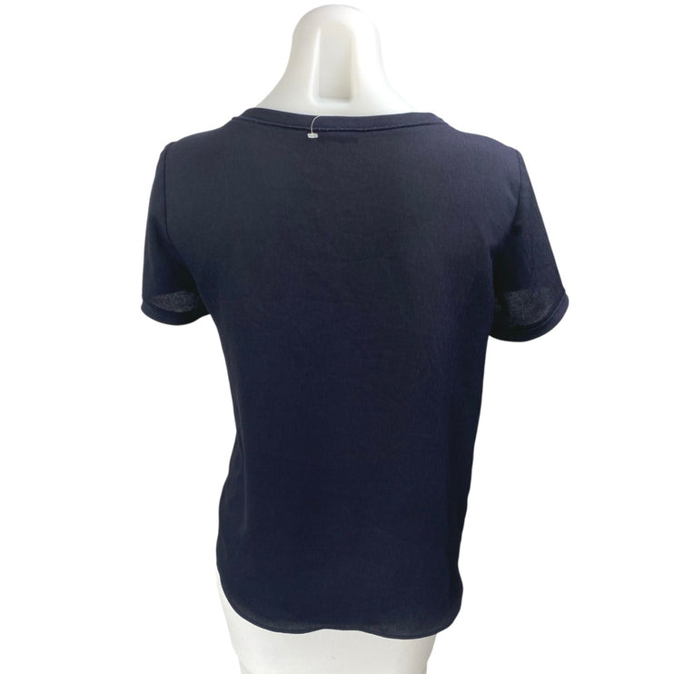 Ann Taylor Women's Navy Blue Short Sleeve Round Neck T Shirt Tee Top Size S