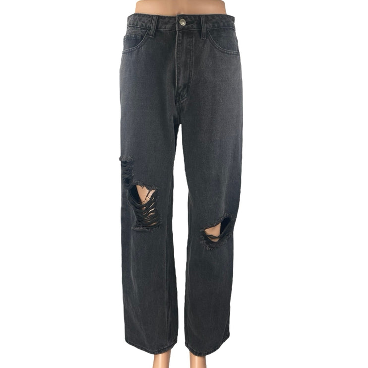 Princess Polly Women's Black Straight High Waist Distressed Denim Jeans Pants 6