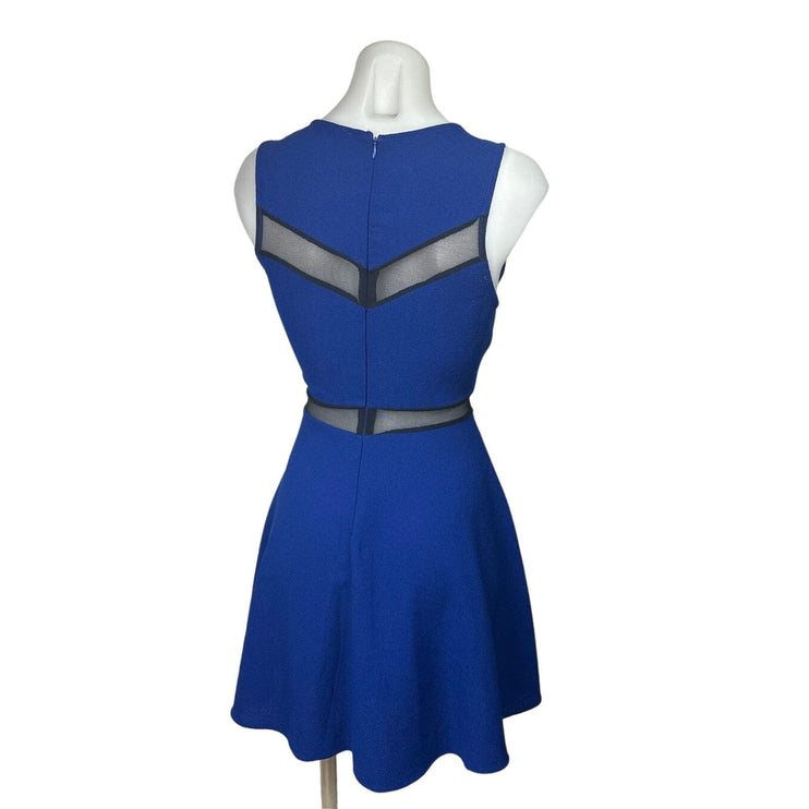 Lush Blue Sleeveless Mesh Cut Out Crew Neck A-Line Fit & Flare Mini Dress Size M