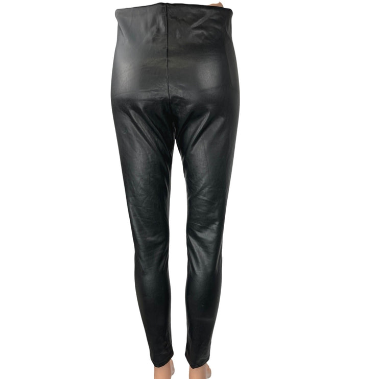 Aqua Black Coated Faux Leather Skinny High Waist Ankle Pants Leggings Size M