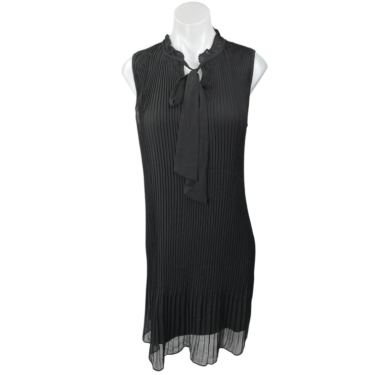 DKNY Women's Black Sleeveless Pleated Bow Tie Neck Mini Shift Tank Dress Size 8