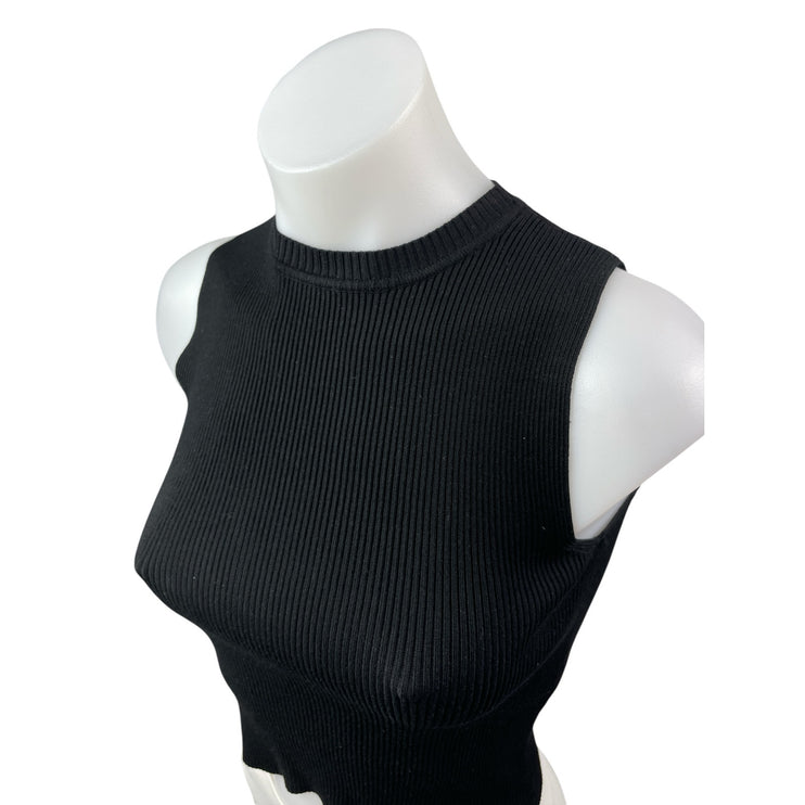 Zara Women's Black Ribbed Knit Mock Neck Sleeveless Slim Fit Crop Tank Top Sz S
