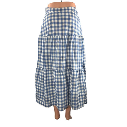 GAP Women's White Blue Gingham Check Tiered Summer Maxi Flare A-Line Skirt Sz 2P