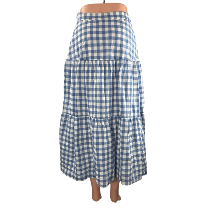 GAP Women's White Blue Gingham Check Tiered Summer Maxi Flare A-Line Skirt Sz 2P