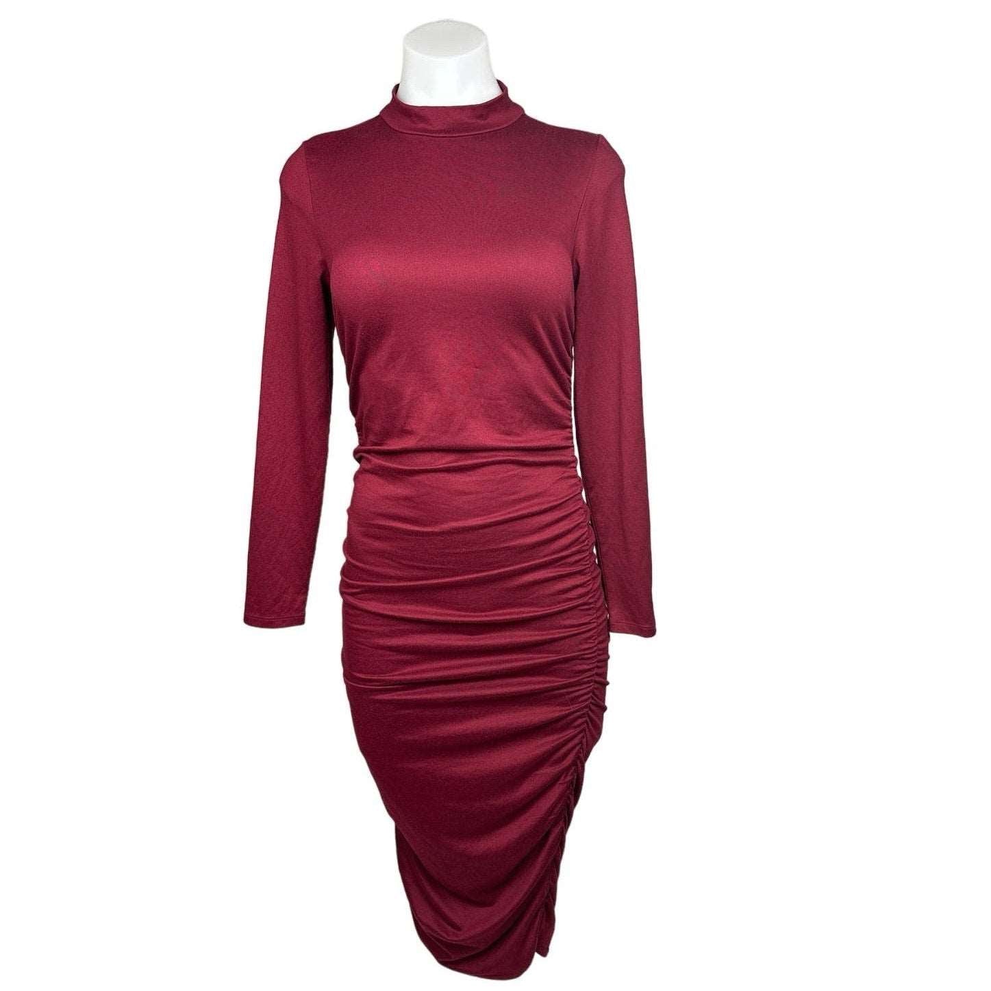 almost famous red dress Almost Famous Red Ribbed Midi Dress with Flared Sleeves