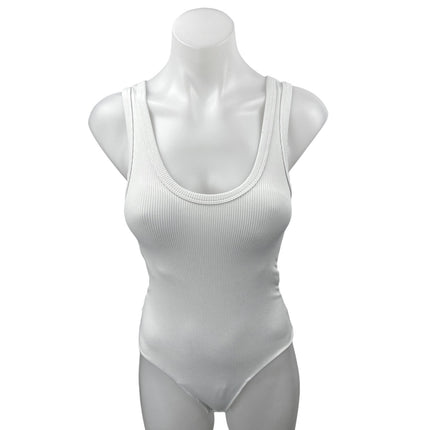 Abercrombie & Fitch White Rib Knit Sleeveless Sweater Bodysuit Tank Top Size XS