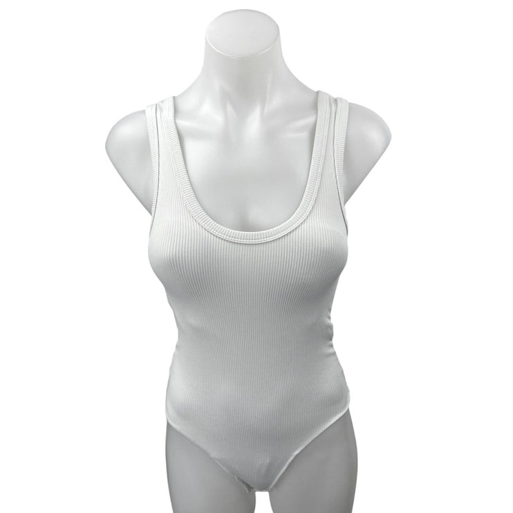 Abercrombie & Fitch White Rib Knit Sleeveless Sweater Bodysuit Tank Top Size XS