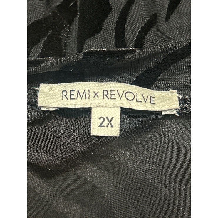 Remi X Revolve Ella Black Animal Tiger Print Velvet Long Sleeve Shirt Top 2XL