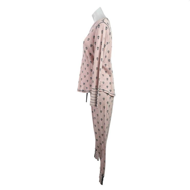 PJ Salvage Women's Pink Skull Knit Long Sleeve Sleepwear Pajamas Set Size S/M