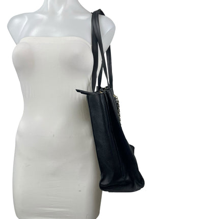 Calvin Klein Anya Signature Chain Black Faux Leather Purse Tote Shoulder Bag OS