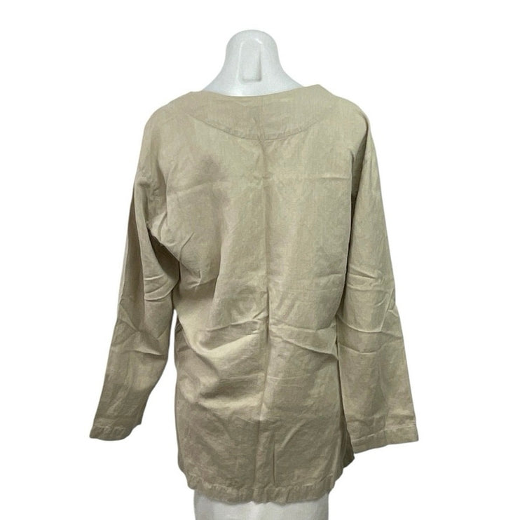 Vintage Giorgio Sant Angelo Beige Linen Long Sleeve Button Down Shirt Top Size M